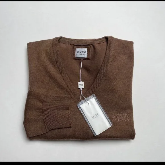 New Armani Collezioni V neck Brown Sweater XXL size